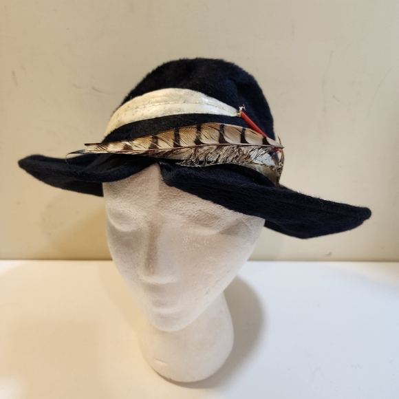 Adolfo Realites Paris Chic Navy Blue Boody  Hat with Feather main image 11